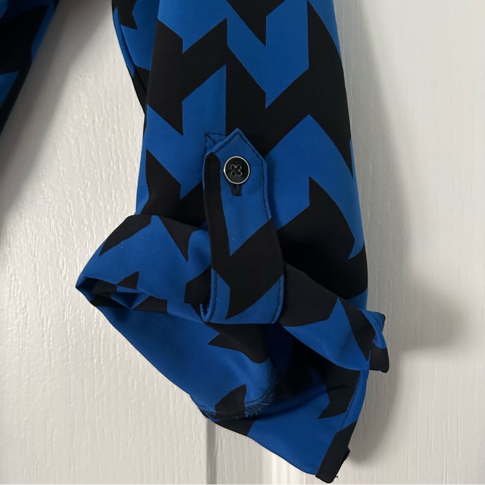 Blue and Black Chevron Shirt Dress with Tie Waist - Picture 4 of 4